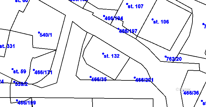 Parcela st. 132 v KÚ Broumy, Katastrální mapa