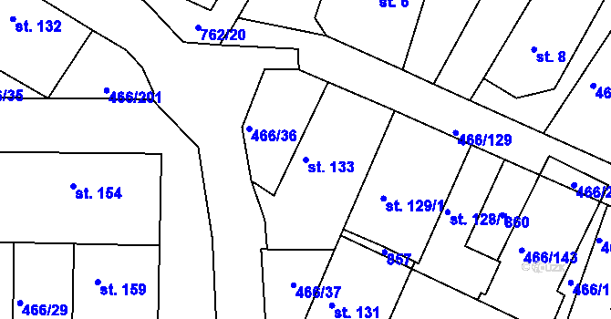 Parcela st. 133 v KÚ Broumy, Katastrální mapa