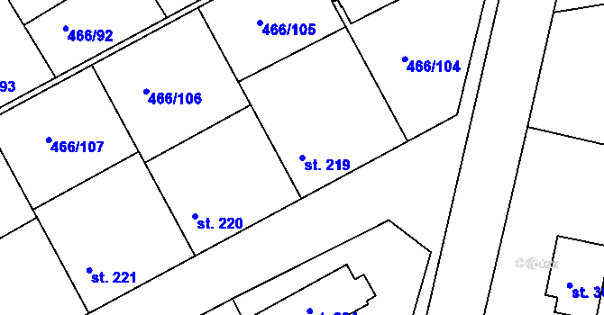 Parcela st. 219 v KÚ Broumy, Katastrální mapa