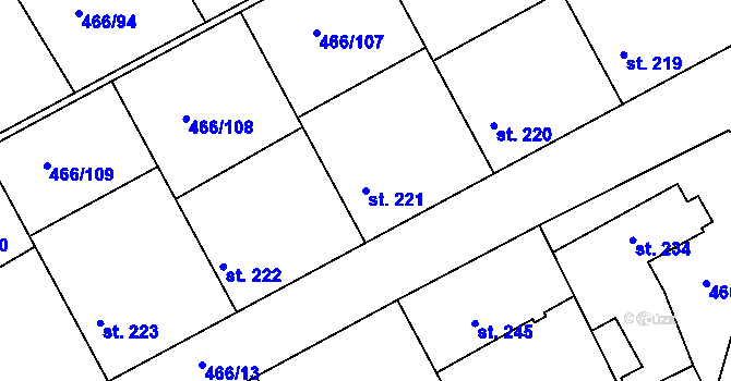 Parcela st. 221 v KÚ Broumy, Katastrální mapa