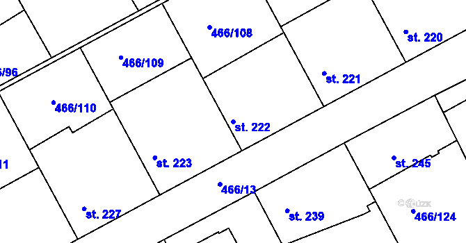 Parcela st. 222 v KÚ Broumy, Katastrální mapa
