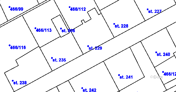 Parcela st. 229 v KÚ Broumy, Katastrální mapa