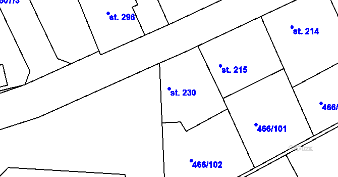 Parcela st. 230 v KÚ Broumy, Katastrální mapa