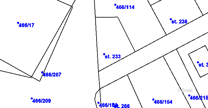 Parcela st. 233 v KÚ Broumy, Katastrální mapa