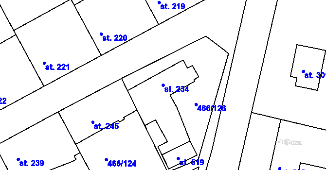 Parcela st. 234 v KÚ Broumy, Katastrální mapa