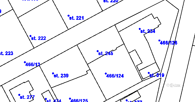 Parcela st. 245 v KÚ Broumy, Katastrální mapa
