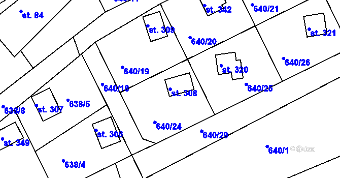 Parcela st. 308 v KÚ Broumy, Katastrální mapa