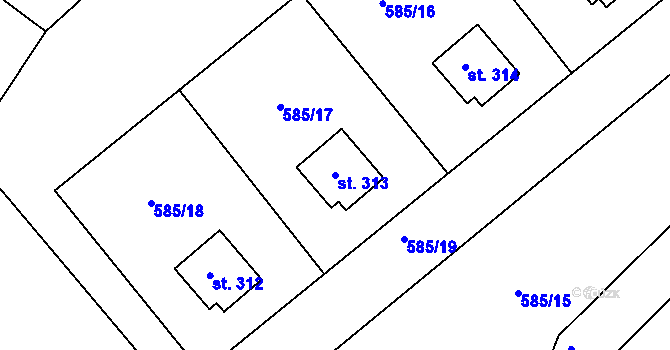 Parcela st. 313 v KÚ Broumy, Katastrální mapa