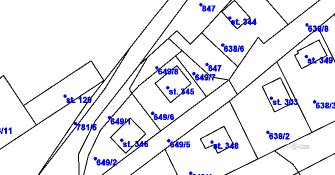 Parcela st. 345 v KÚ Broumy, Katastrální mapa