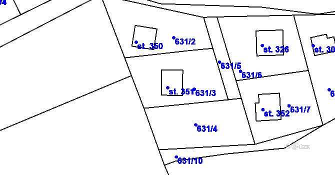 Parcela st. 351 v KÚ Broumy, Katastrální mapa