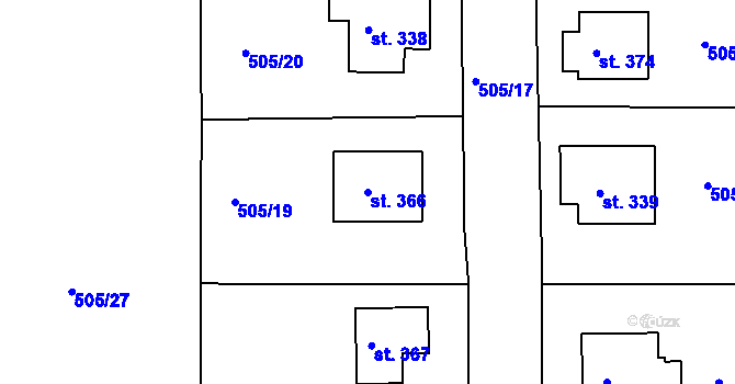 Parcela st. 366 v KÚ Broumy, Katastrální mapa
