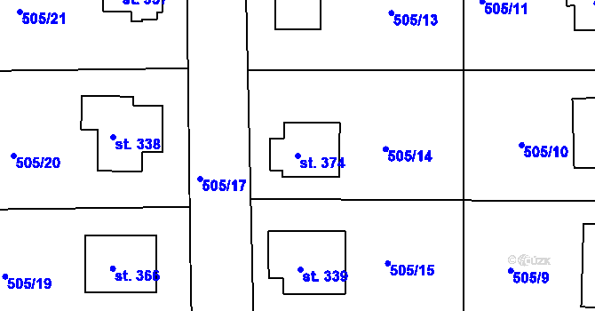 Parcela st. 374 v KÚ Broumy, Katastrální mapa