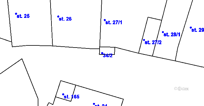 Parcela st. 34/2 v KÚ Broumy, Katastrální mapa