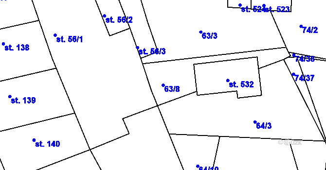 Parcela st. 63/8 v KÚ Broumy, Katastrální mapa