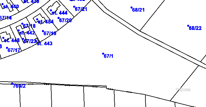 Parcela st. 67/1 v KÚ Broumy, Katastrální mapa