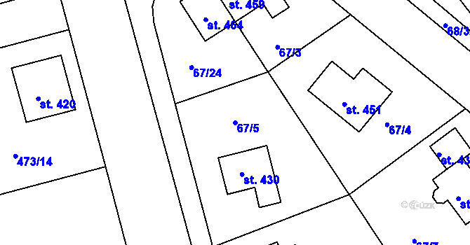 Parcela st. 67/5 v KÚ Broumy, Katastrální mapa