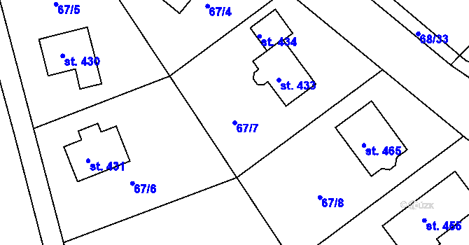 Parcela st. 67/7 v KÚ Broumy, Katastrální mapa