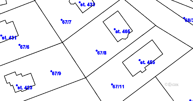 Parcela st. 67/8 v KÚ Broumy, Katastrální mapa