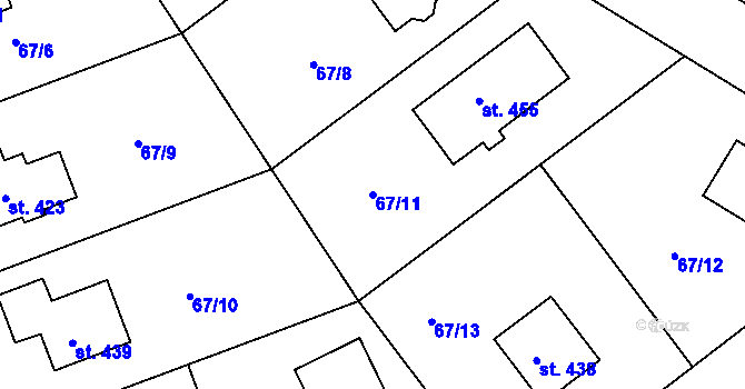 Parcela st. 67/11 v KÚ Broumy, Katastrální mapa