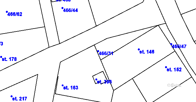 Parcela st. 466/31 v KÚ Broumy, Katastrální mapa