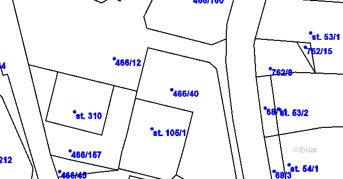 Parcela st. 466/40 v KÚ Broumy, Katastrální mapa