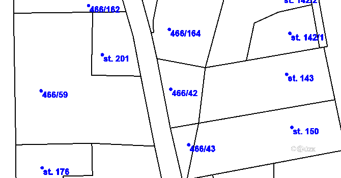 Parcela st. 466/42 v KÚ Broumy, Katastrální mapa