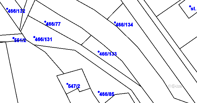 Parcela st. 466/133 v KÚ Broumy, Katastrální mapa