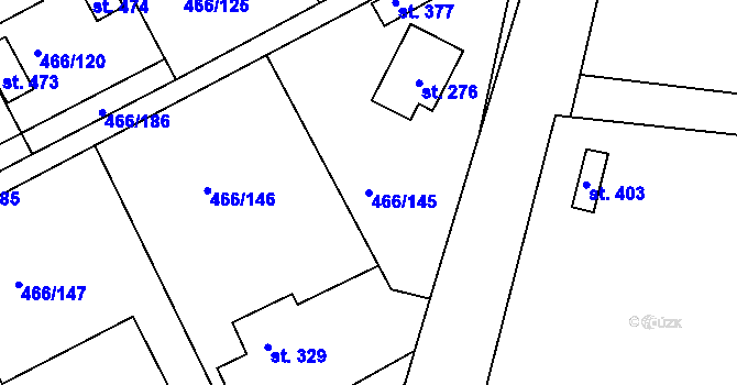Parcela st. 466/145 v KÚ Broumy, Katastrální mapa