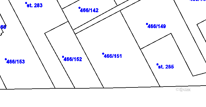 Parcela st. 466/151 v KÚ Broumy, Katastrální mapa