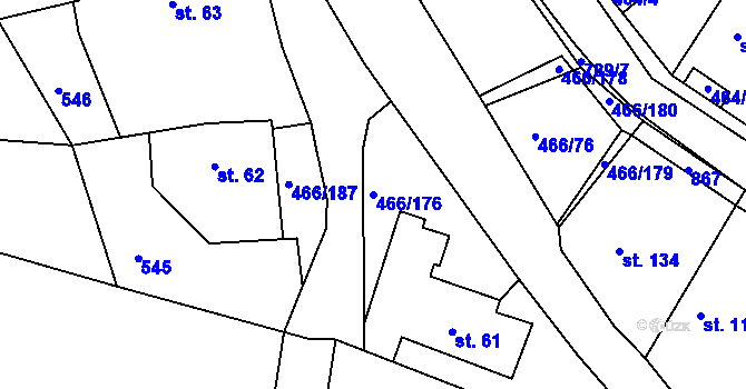 Parcela st. 466/176 v KÚ Broumy, Katastrální mapa