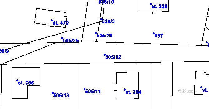Parcela st. 505/12 v KÚ Broumy, Katastrální mapa