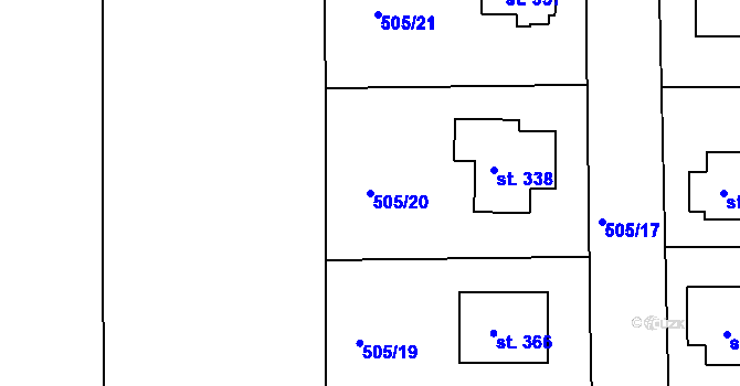 Parcela st. 505/20 v KÚ Broumy, Katastrální mapa