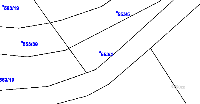 Parcela st. 553/4 v KÚ Broumy, Katastrální mapa