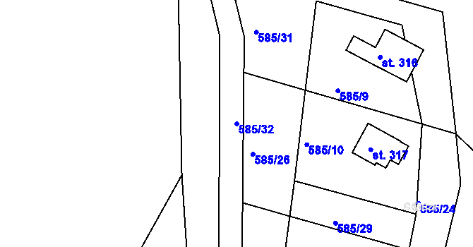 Parcela st. 585/32 v KÚ Broumy, Katastrální mapa