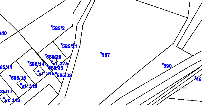Parcela st. 587 v KÚ Broumy, Katastrální mapa