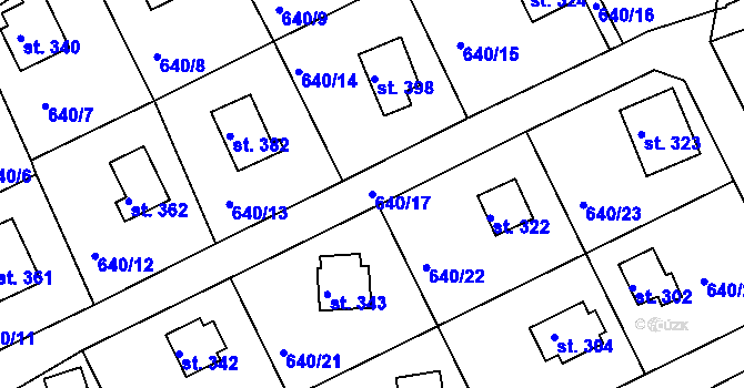 Parcela st. 640/17 v KÚ Broumy, Katastrální mapa