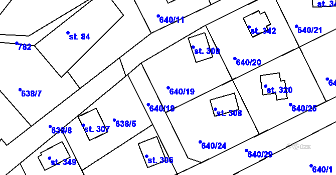 Parcela st. 640/19 v KÚ Broumy, Katastrální mapa
