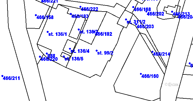 Parcela st. 99/2 v KÚ Broumy, Katastrální mapa