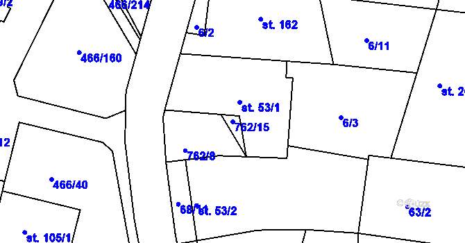 Parcela st. 762/15 v KÚ Broumy, Katastrální mapa