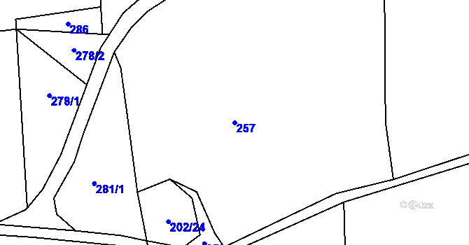 Parcela st. 257 v KÚ Broumy, Katastrální mapa
