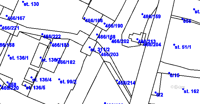 Parcela st. 466/203 v KÚ Broumy, Katastrální mapa