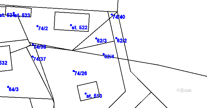 Parcela st. 62/4 v KÚ Broumy, Katastrální mapa