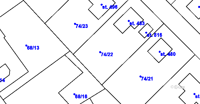 Parcela st. 74/22 v KÚ Broumy, Katastrální mapa