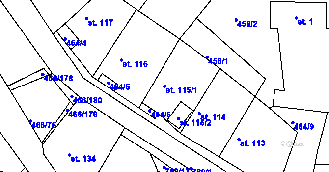 Parcela st. 115/1 v KÚ Broumy, Katastrální mapa