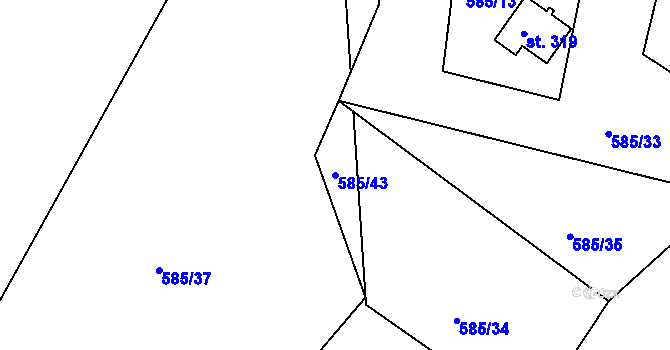 Parcela st. 585/43 v KÚ Broumy, Katastrální mapa
