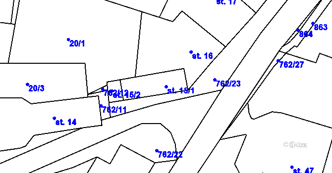 Parcela st. 15/1 v KÚ Broumy, Katastrální mapa