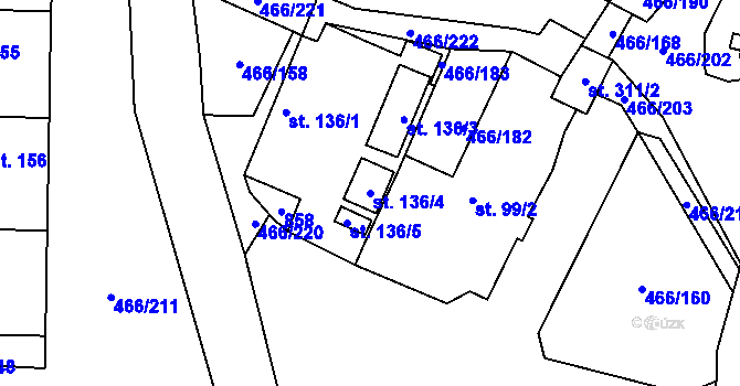 Parcela st. 136/4 v KÚ Broumy, Katastrální mapa