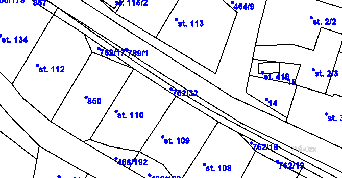 Parcela st. 762/32 v KÚ Broumy, Katastrální mapa