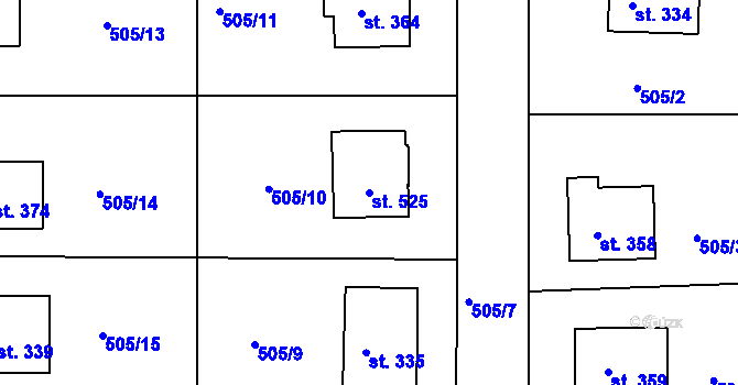 Parcela st. 525 v KÚ Broumy, Katastrální mapa