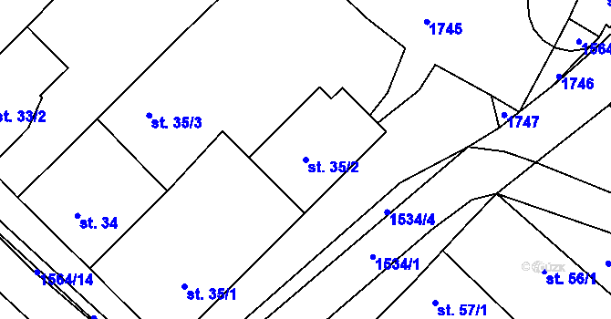Parcela st. 35/2 v KÚ Brozany nad Ohří, Katastrální mapa